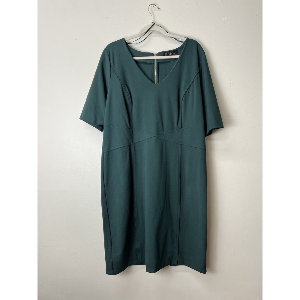 Eloquii Womens Long Sleeve Midi Sheath Dress Plus Size 18 Green Career Office